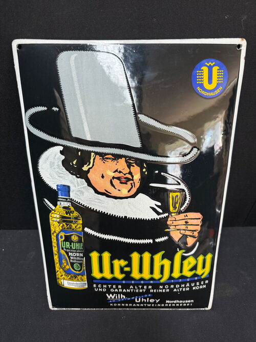 Ur-Uhley Korn Nordhausen (gewölbtes Emailleschild der 30er Jahre)