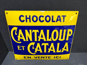 Cantaloup Chocolat - Cantaloup et Catala (Gewölbtes Emailleschild um 1920)