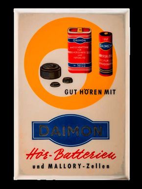 Daimon Hör-Batterien und Mallory-Zellen um 1955