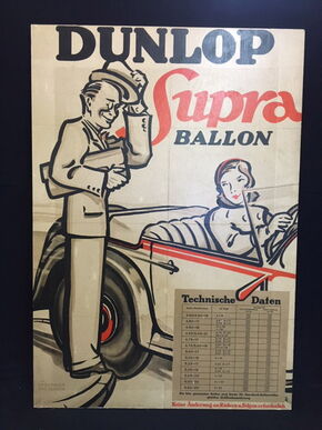 Dunlop Supra Ballon Reifen - Plakat auf Holz aufgezogen - um 1925