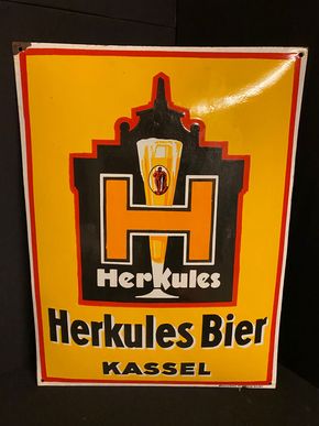 Herkules Bier Kassel Emailleschild 65 x 49 cm um 1930