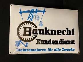 Bauknecht Elektromotoren Kundendienst Emailleschild - Graphisch toll  60 x 40 cm - D um 1950