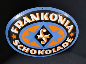 Frankonia Schokolade Emailschild in quasi perfekten Zustand. (Um 1925)