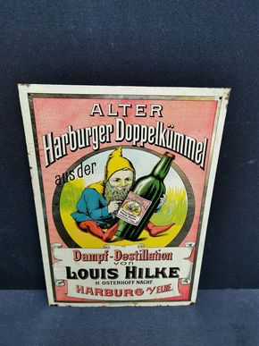 Dampf - Destillation Louis Hilke Harburg / Blechschild aus der Zeit um 1910