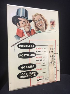 Postillion Wein (50er Jahre) - Blechpreistafel mit Papierpreisliste