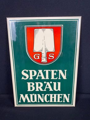 Spaten Bräu München Blechschild / Semiglas - Kunstanstalt Nürnberg 39 x 28 cm um 1960