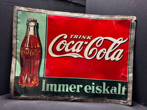Trink Coca Cola immer Eiskalt - XL Blechschild Vorkrieg 78x58 cm - D um 1930