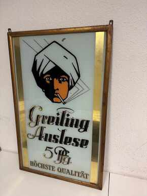 Greiling Auslese 5 Pfennig - Cigaretten - Glasschild 85 x 53 cm - D um 1925