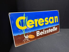 Ceresan Emailschild, gewölbt, schabloniert und lithographiert
