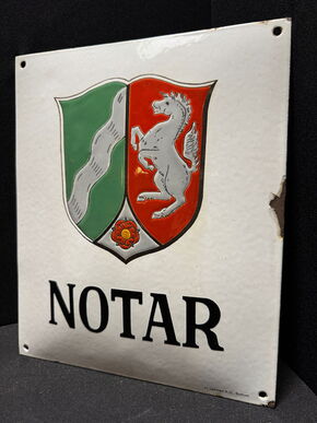 Notar Emailleschild - handeingefüllt & zuckergussartig emailliert - 30 x 25 cm - D um 1915