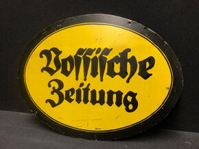 Vossische Zeitung (Berlin). Flaches Blechschild um 1915. Top-Rarität. A3 