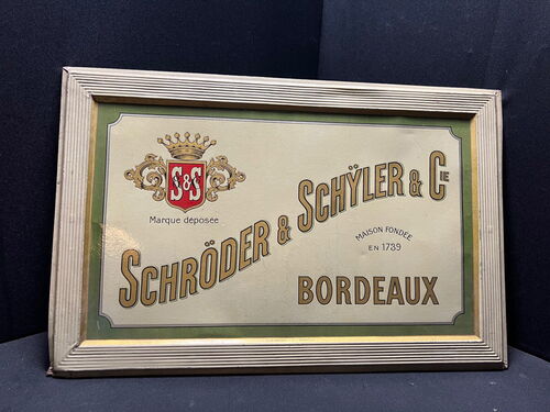 Schröder & Schyler Bordeaux Blechschild Wein Weinkellerei 58 x 38 cm - F um 1905/10
