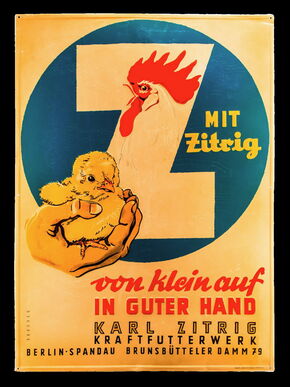 Zitrig Kraftfutterwerk "von klein auf in guter Hand " Großformatschild um 1925