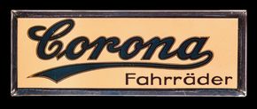 Corona Fahrräder Türschild Prismenschrift um 1925