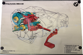 BMW Schautafel mit Metalleisten zum 5-Gang Gerriebe der BMW K 100 (Motorrad)