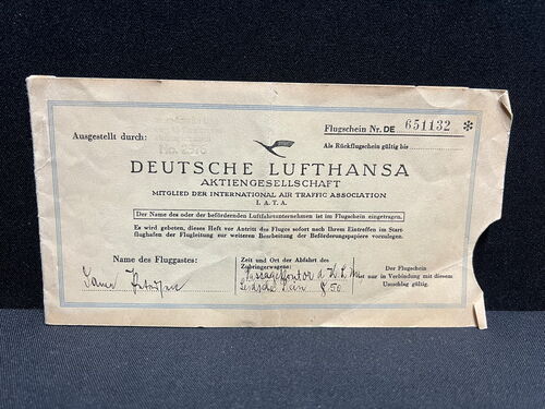 Deutsche Lufthansa - Original Flugticket der 30er Jahre