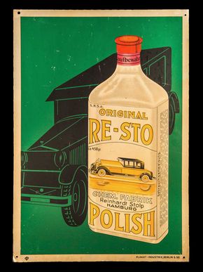 RE-STO Polish Autopolitur Blechschild Hamburg  um 1915