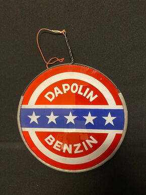 Dapolin Benzin Glasschild Durchmesser 26 cm - D um 1920