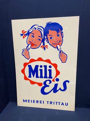 Meierei Trittau - Mili Eis (großes  Blechschild um 1960)
