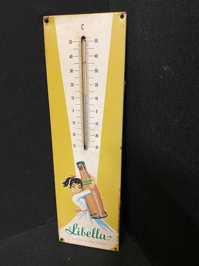 Libella - meine große Liebe ! Altes Blechthermometer  40 x 12 cm - D um 1955