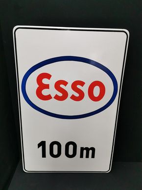 Esso 100m - Abgekantetes Emailleschild im Originalkarton (1960/1970)