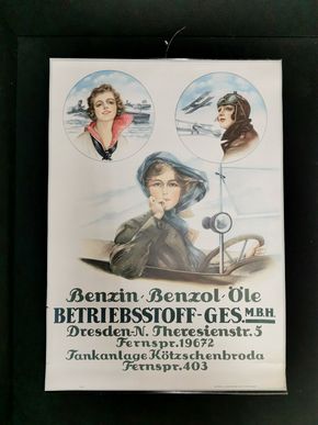 Betriebsstoff Gesellschaft Dresden - Benzin, Benzol, Oele (Plakat mit Metallschienen)