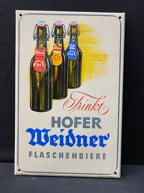 Hofer Weidner Flaschenbiere - 50er Jahre Emailleschild