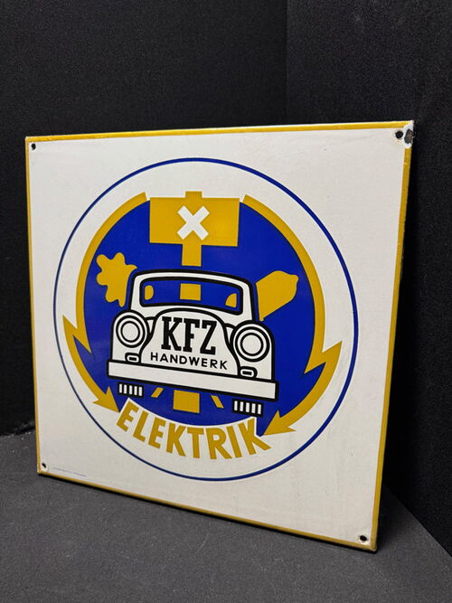KFZ Handwerk Elektrik Emailschild 38 x 38 cm - AT/CH um 1955?