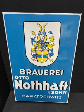 Brauerei Otto Nothhaft & Sohn / Abgekantetes Emailleschild um 1950