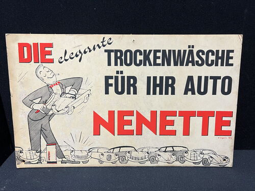 Nenette - Die elegante Trockenwäsche für ihr Auto (50er Jahre Werbepappe)