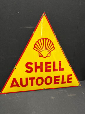 Shell Autooele - Dreieckiges Emailleschild aus der Zeit um 1932