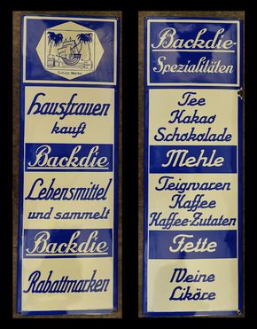 Backdie Emailleschilderpärchen in XXXL-Größe (Um 1925)