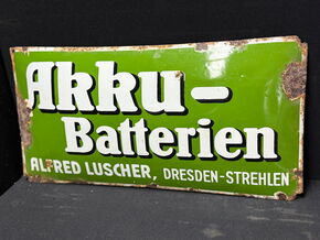 Alfred Luscher Dresden - Akku Batterien (Emailleschild um 1925)