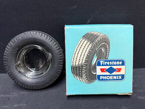 Firestone Phoenix Aschenbecher in Reifenform mit ultraseltener Pappverpackung (Um 1965)