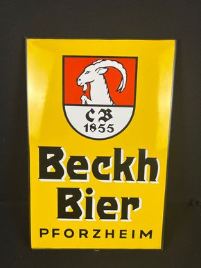 Beckh Bier Pforzheim Emailschild 50 x 33 cm um 1950