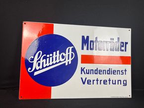 Schüttoff Motorräder Kundendienst Emailschild 48 x 72 cm um 1930