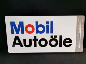 Mobil Autoöle - Emailliertes Thermometerschild in neuwertiger Erhaltung (Späte 60er Jahre)