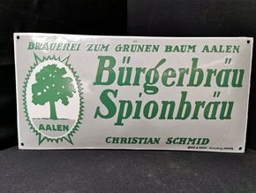 Brauerei zum grünen Baum Aalen (Gewölbtes  Emailleschild um 1925)