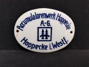 Accumulatorenwerk Hoppecke A.G / Ovales Porzellanschild (1930/1950)