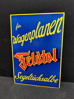 Feldtal Segeltuchsalbe für Wagenplanen (Blechschild 1930/1950)