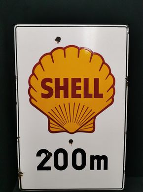 Shell 200 Meter / Abgekantetes Emailleschild aus dem Jahr 1955