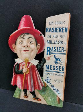 Miljacks Rasiermesser - Unglaublich schöner Pappaufhänger (Um 1920)