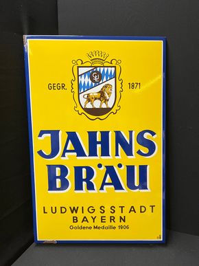 Jahns Bräu (Großes abgekantetes Emailleschild der 50er Jahre)