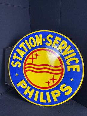 Philips Station Service Emailleschild Ausleger 58 x 55 cm - B/FR um 1930