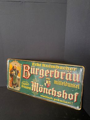 Echt Kulmbacher Bürgerbräu Mönchshof Blechschild um 1915 Kulmbach / Bayern