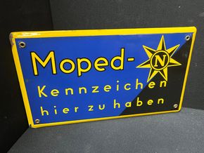 Moped-Kennzeichen hier zu haben (Emailleschild / 50er/60er Jahre)Moped-Kennzeichen hier zu haben (Emailleschild / 50er/60er Jahre)