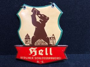 Berliner Schlossbrauerei / Hell (Zapfhahnblechschild mit Korkrückseite) um 1960