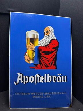 Apostelbräu Worms - Emailschild Bier Eichbaum 73x48 cm - D um 1950