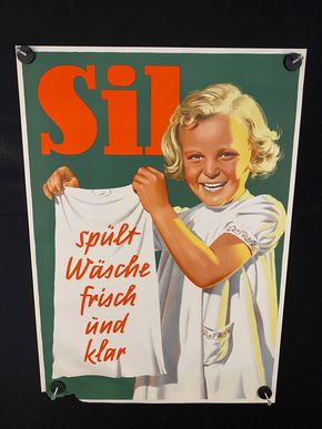 SIL - spült Wäsche frisch und klar- altes Plakat um 1930 83x59 cm Zustand Top - B Ware