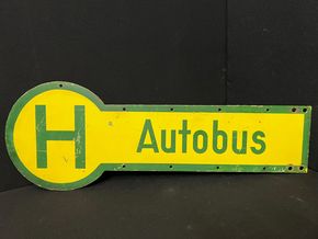 Autobus - Altes Werbeschild - Gusseisern - Haltestelle - Beidseitig 70 x 25 cm